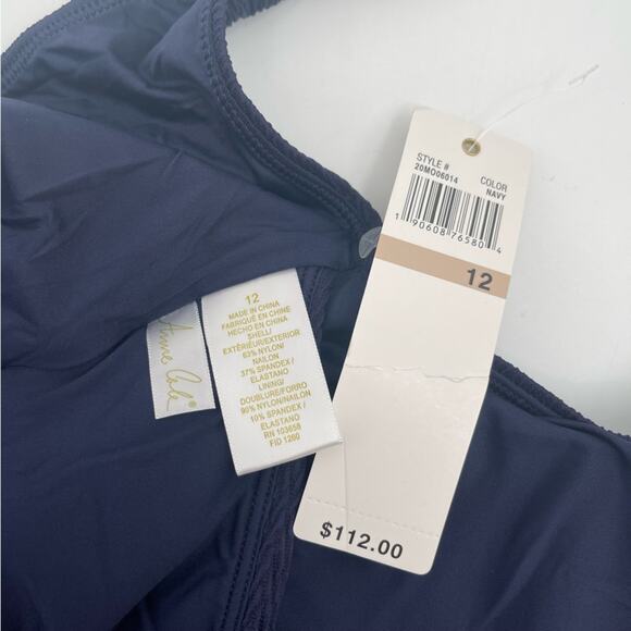 ANNE COLE Twist Front Navy Swimsuit One Piece Textured Cut Out Swim NWT Size 12 - Picture 5 of 11